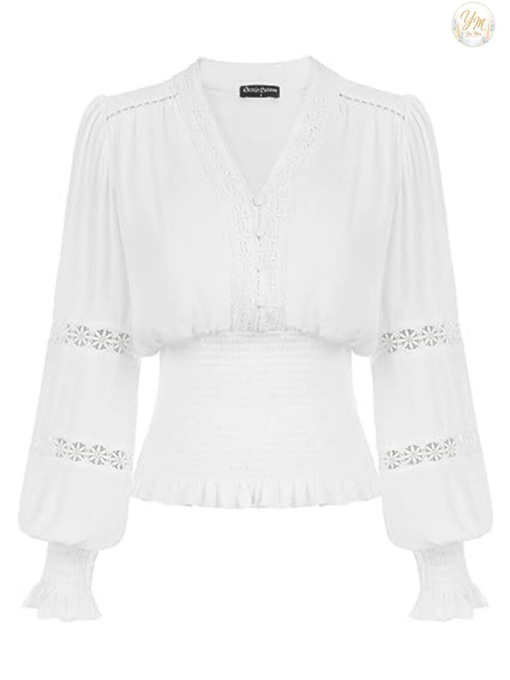 Renaissance Peasant Blouse V Neck Lantern Sleeve Eyelet Womens Top